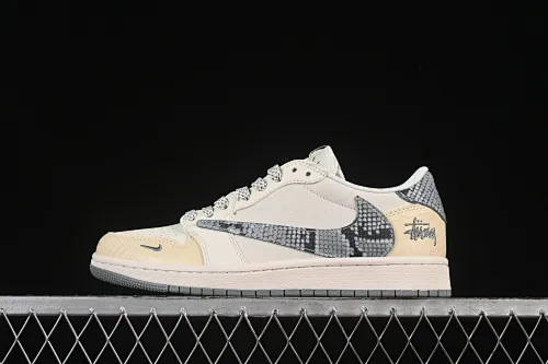 All Categories Air Jordan Jordan Series Basketball Shoes Air Jordan 1 Low High-end Customized Low-top Shoes Travis Scott x Fragment Design x Air Jordan 1 Low OG SP AJ1 Joe 1 Stussi Joint Gray-yellow Snake Print Low-top Cultural Casual Shoes XS7089-621